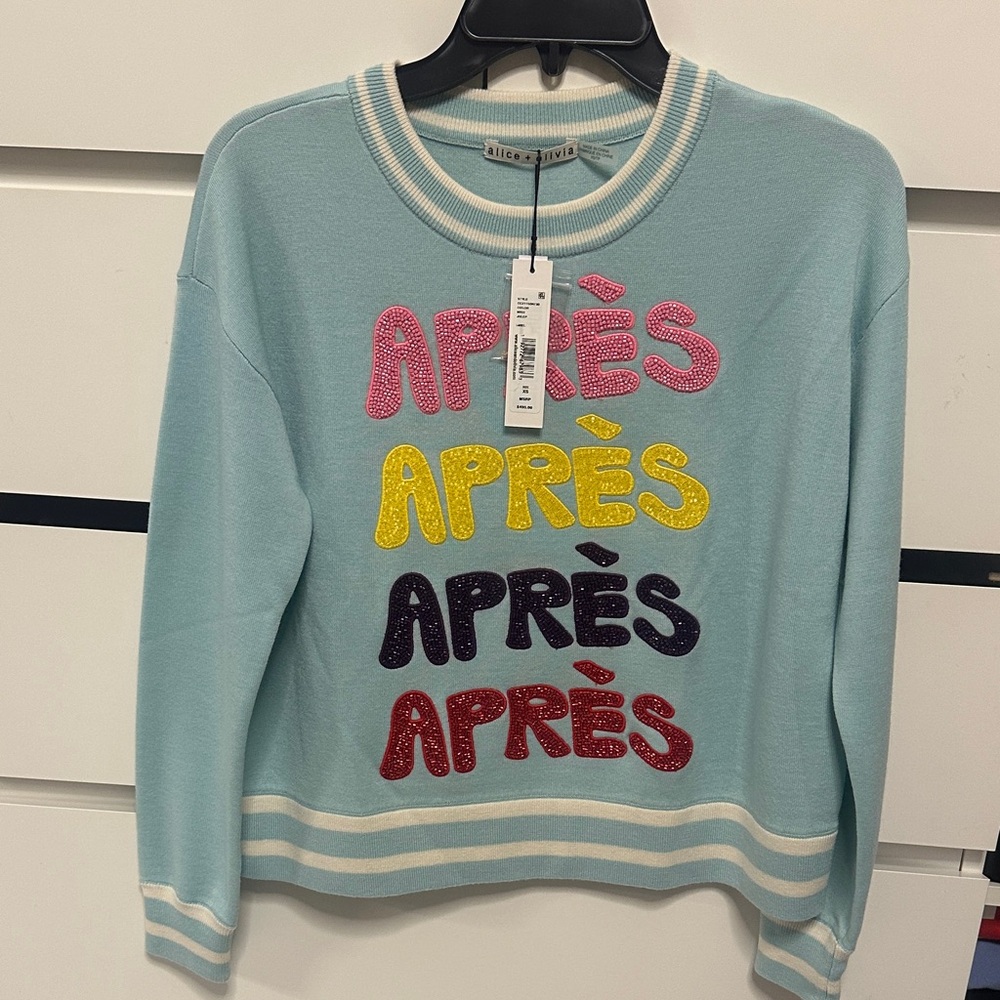 Alice + Olivia Light Apres Sweater with Colorful Beaded Appliqué